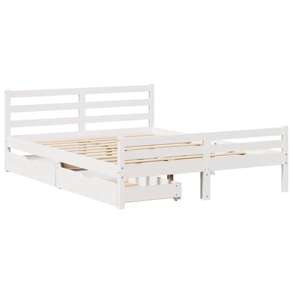 Cadre de lit sans matelas blanc 150x200 cm bois de pin massif - XIOS