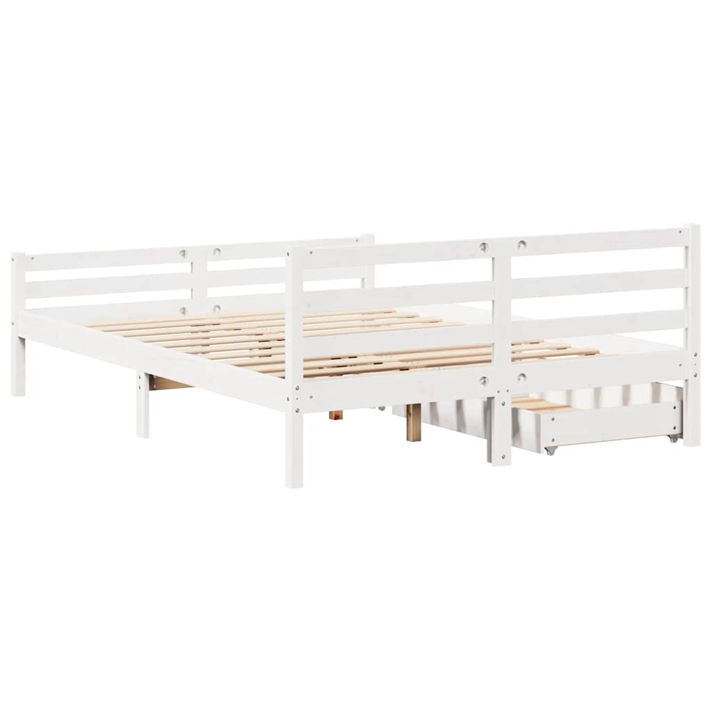 Cadre de lit sans matelas blanc 150x200 cm bois de pin massif - XIOS