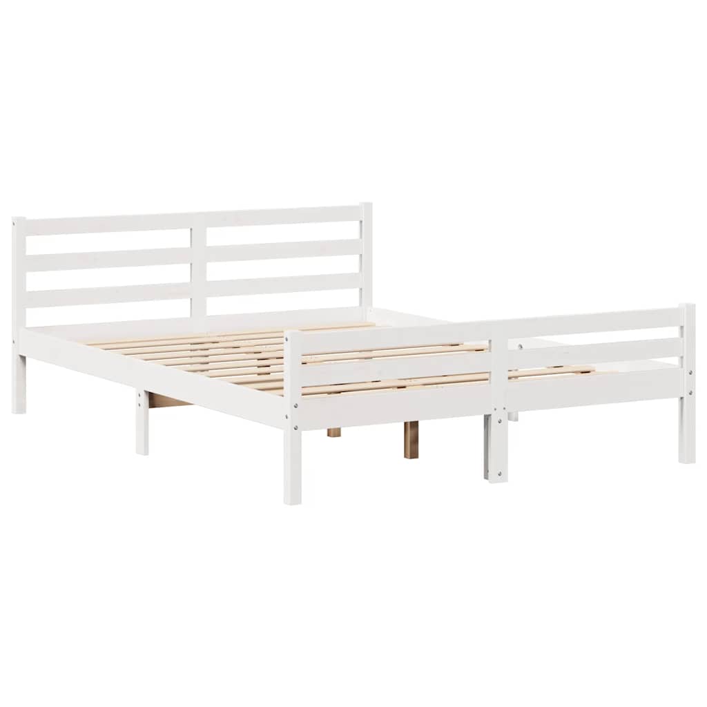 Cadre de lit sans matelas blanc 150x200 cm bois de pin massif - XIOS