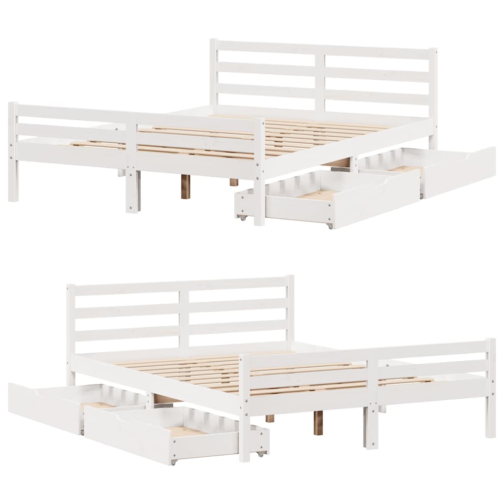 Cadre de lit sans matelas blanc 150x200 cm bois de pin massif - XIOS