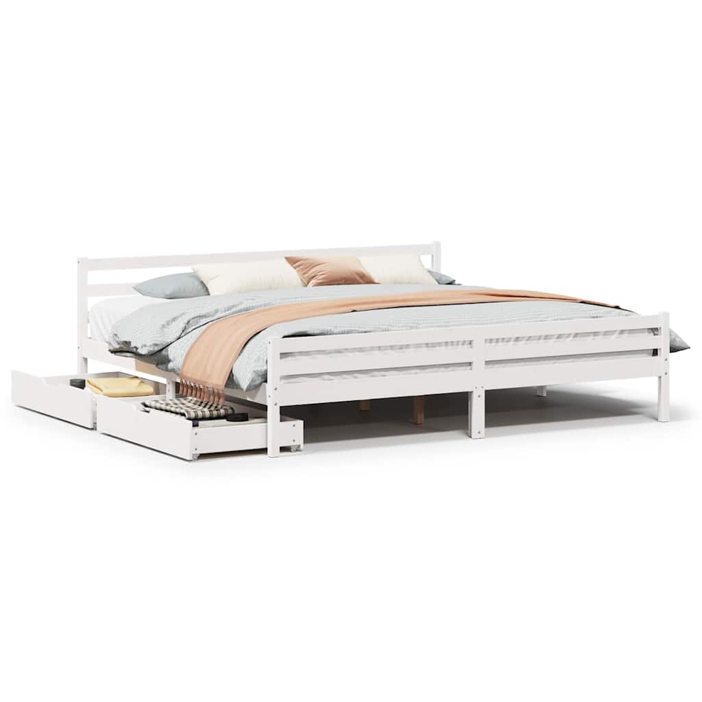 Cadre de lit sans matelas blanc 180x200 cm bois massif de pin - XIOS