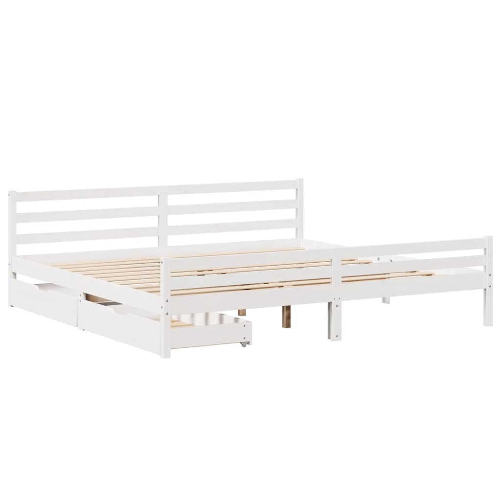 Cadre de lit sans matelas blanc 200x200 cm bois massif de pin - XIOS