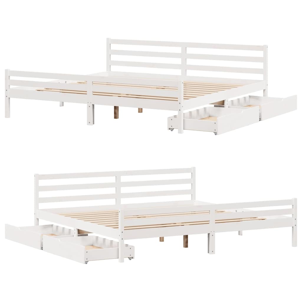 Cadre de lit sans matelas blanc 200x200 cm bois massif de pin - XIOS