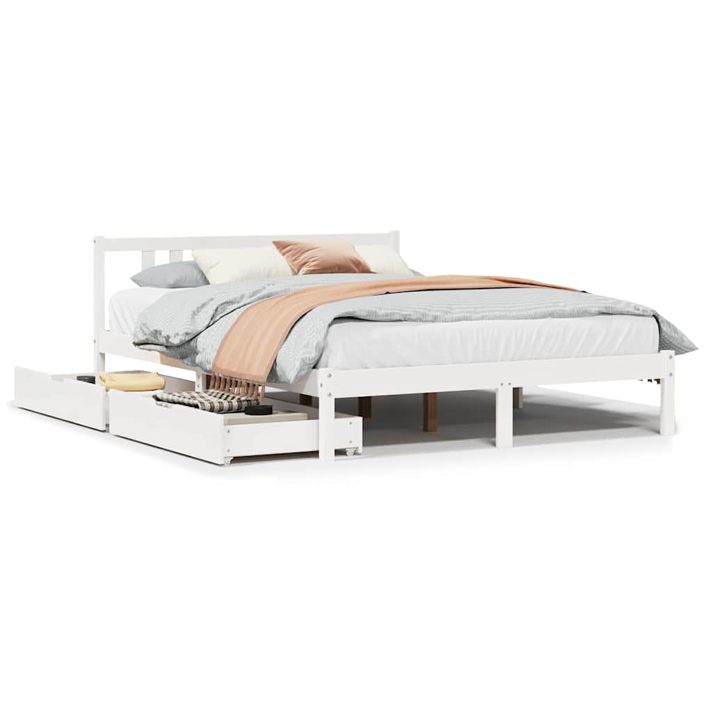 Cadre de lit sans matelas blanc 140x200 cm bois de pin massif - XIOS