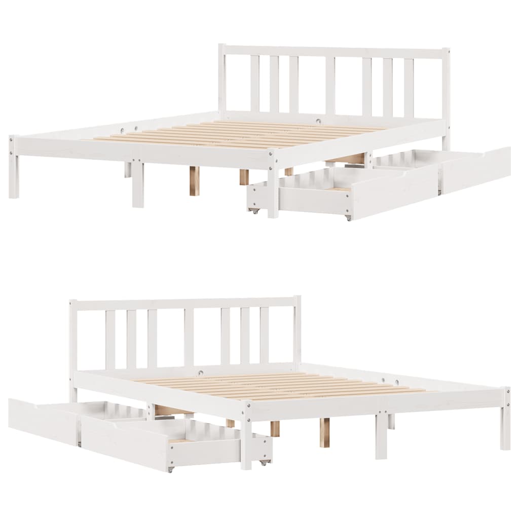 Cadre de lit sans matelas blanc 140x200 cm bois de pin massif - XIOS