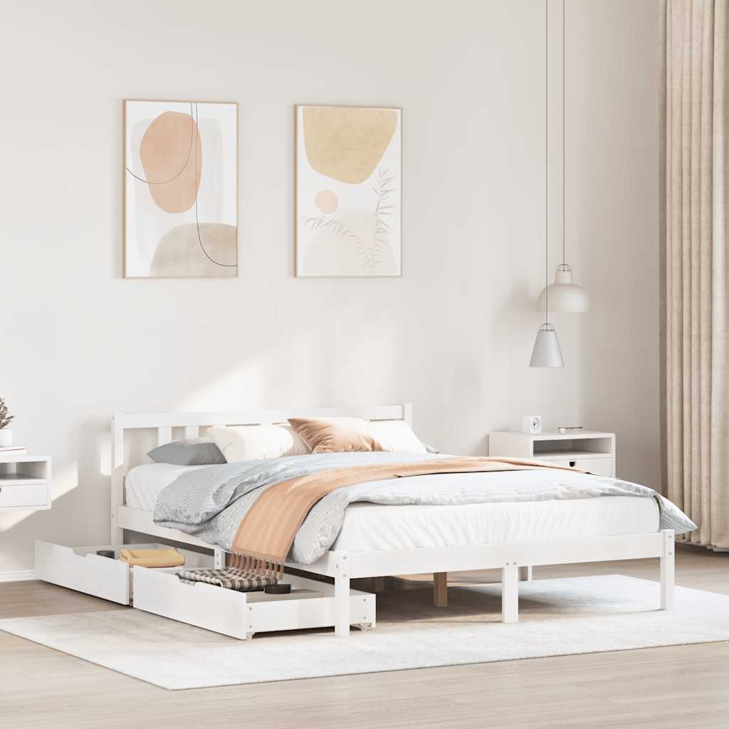 Cadre de lit sans matelas blanc 140x200 cm bois de pin massif - XIOS