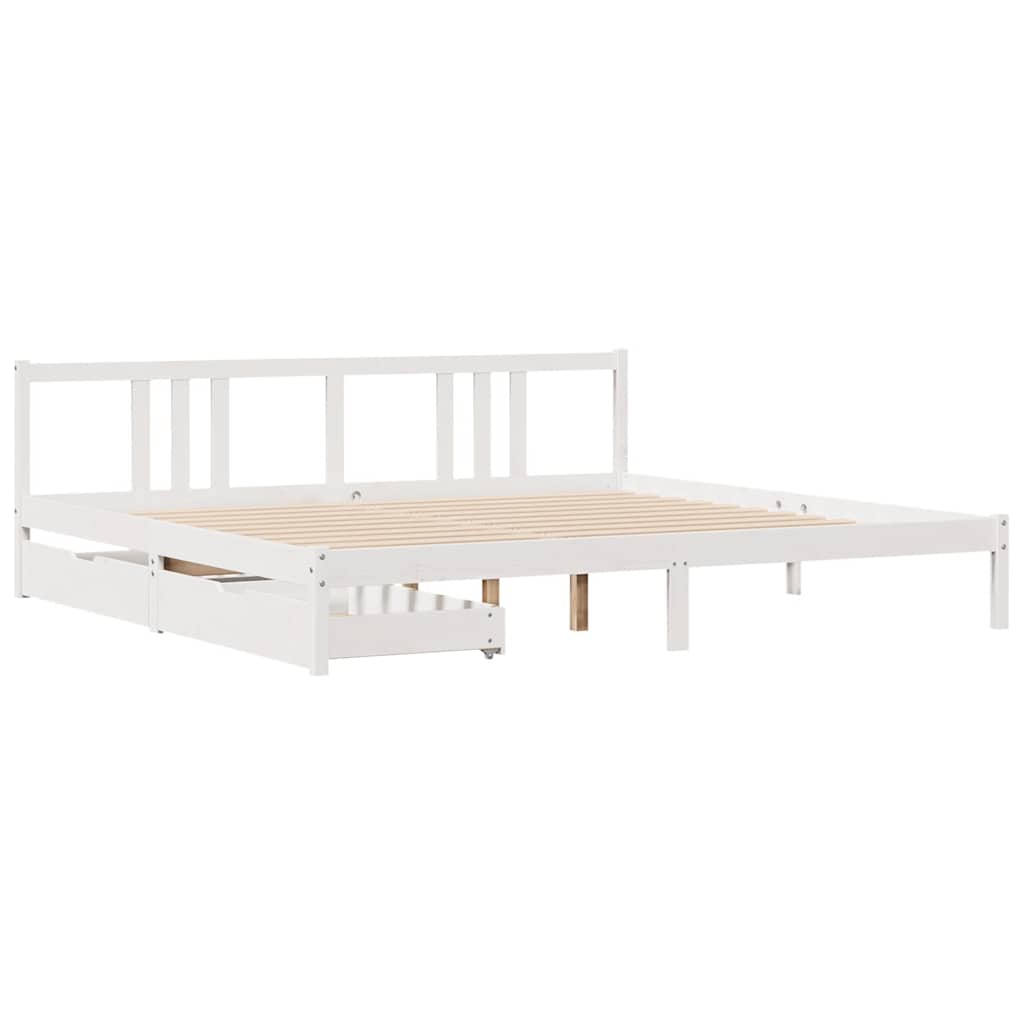 Cadre de lit sans matelas blanc 200x200 cm bois massif de pin - XIOS