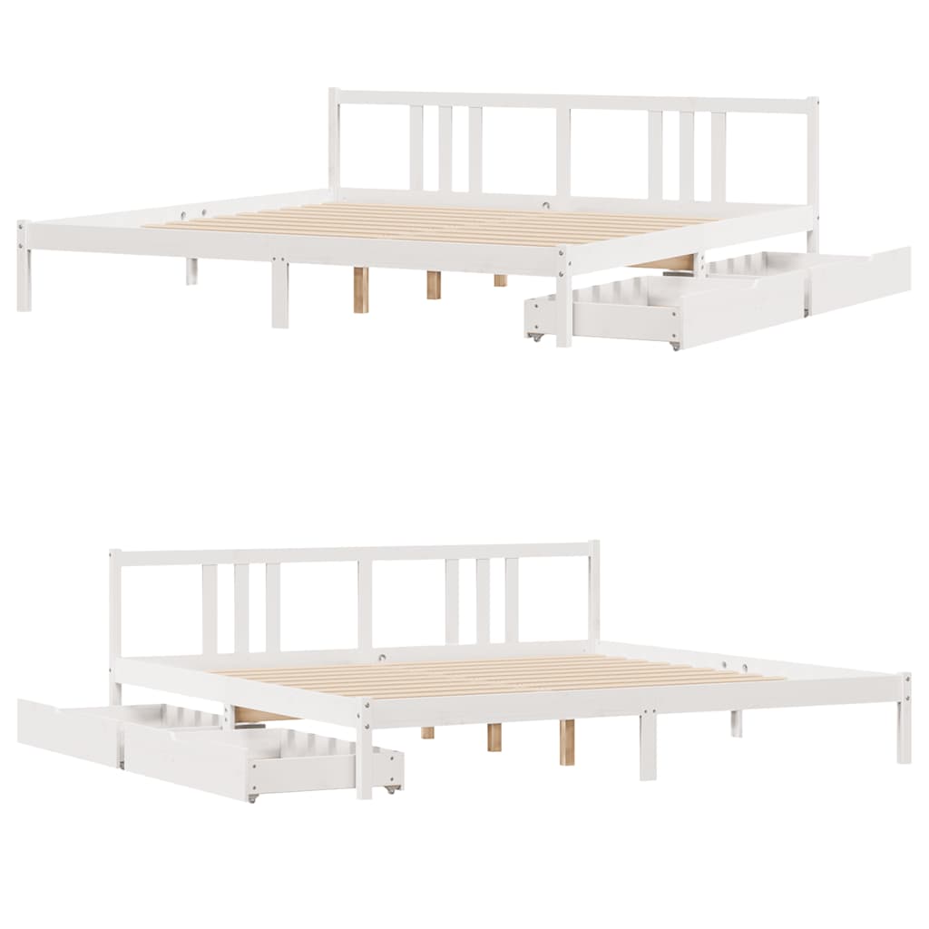 Cadre de lit sans matelas blanc 200x200 cm bois massif de pin - XIOS