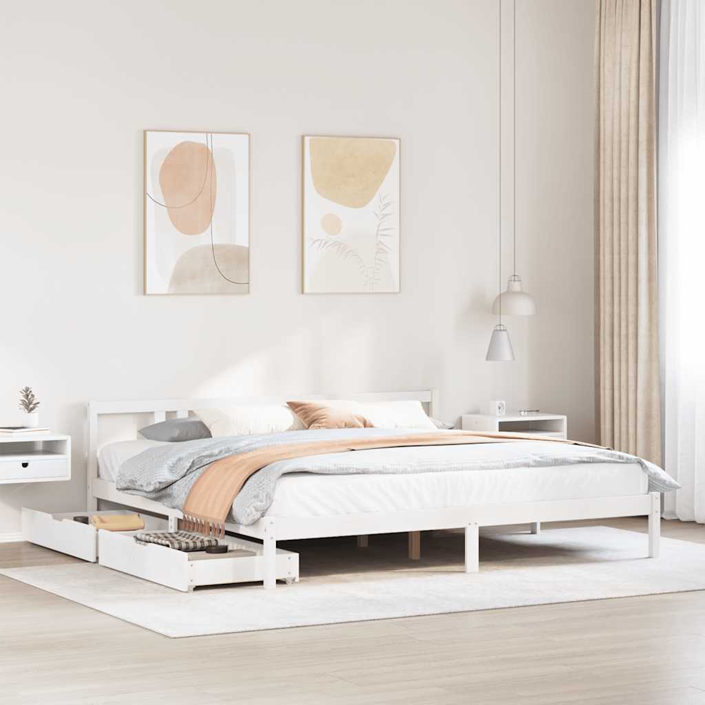 Cadre de lit sans matelas blanc 200x200 cm bois massif de pin - XIOS