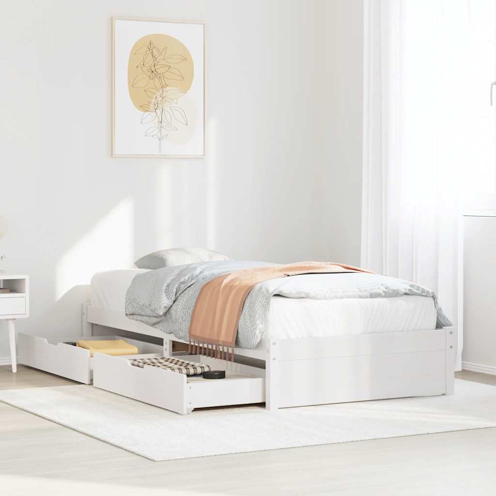 Cadre de lit sans matelas blanc 75x190 cm bois de pin massif - XIOS
