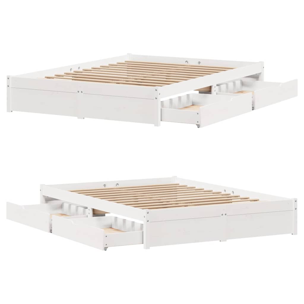 Cadre de lit sans matelas blanc 140x190 cm bois de pin massif - XIOS
