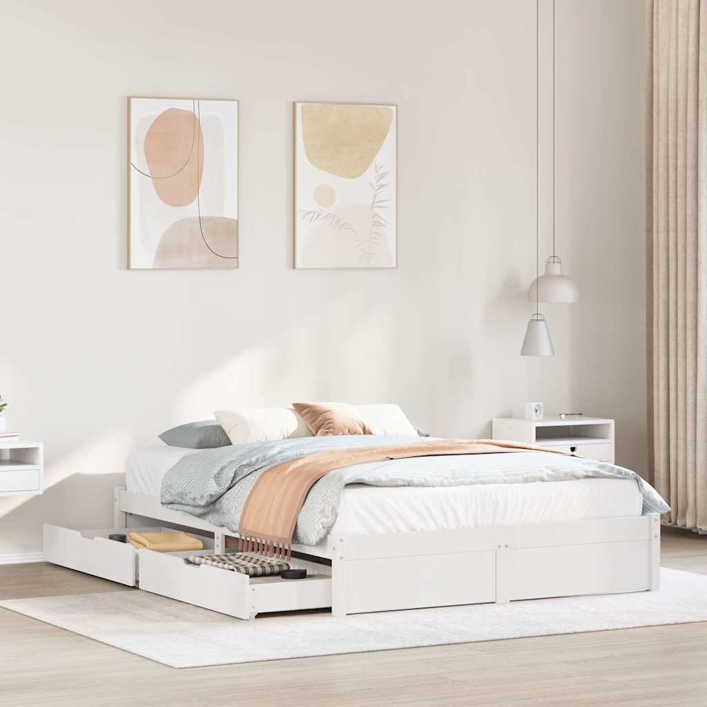 Cadre de lit sans matelas blanc 140x190 cm bois de pin massif - XIOS
