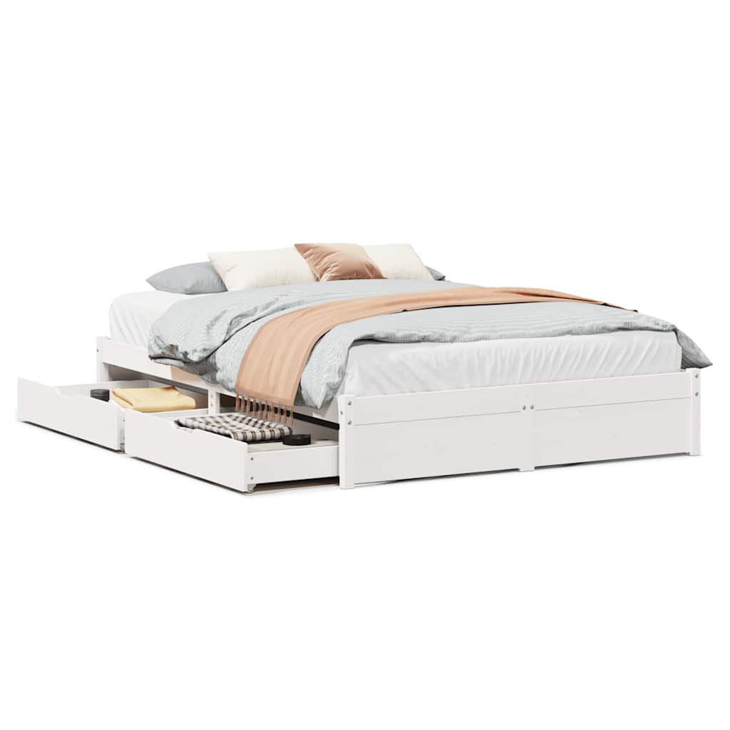 Cadre de lit sans matelas blanc 120x200 cm bois de pin massif - XIOS