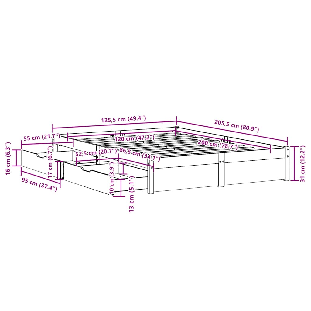 Cadre de lit sans matelas blanc 120x200 cm bois de pin massif - XIOS