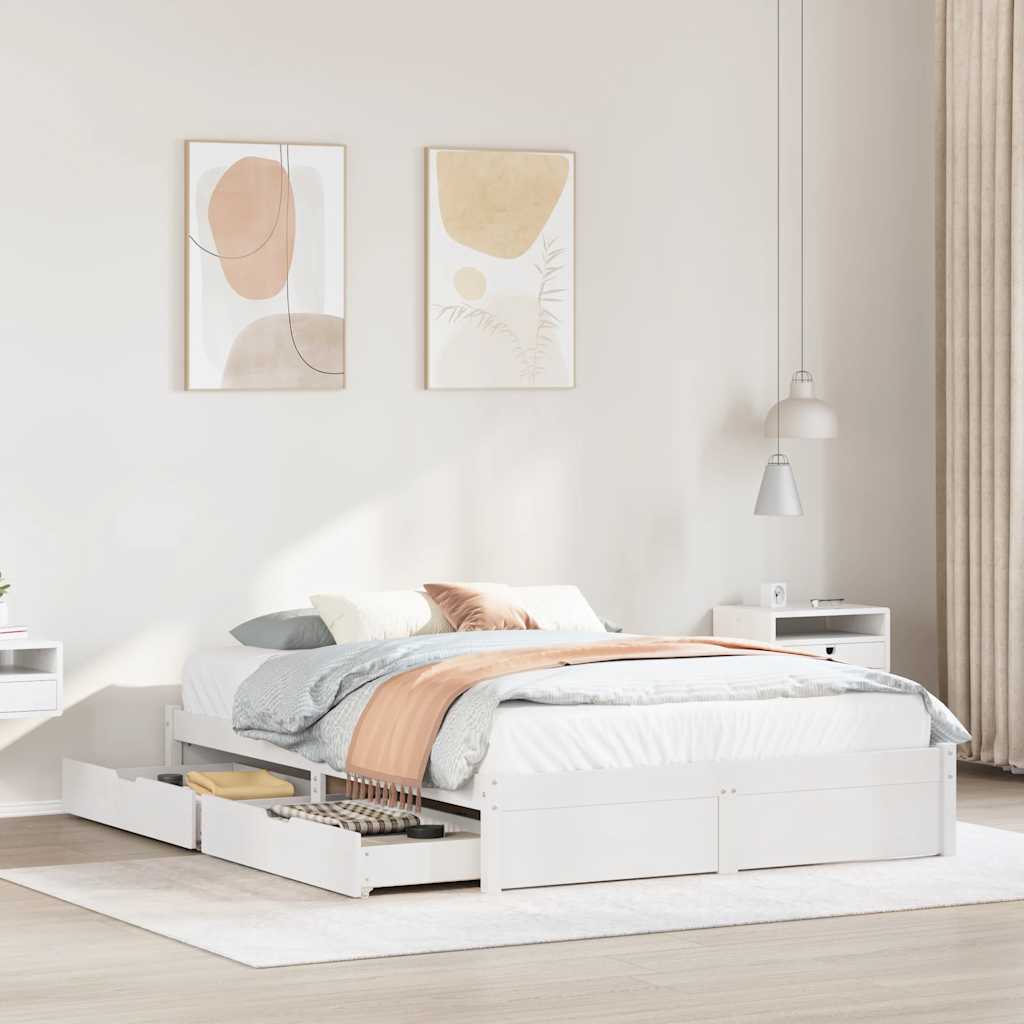 Cadre de lit sans matelas blanc 120x200 cm bois de pin massif - XIOS