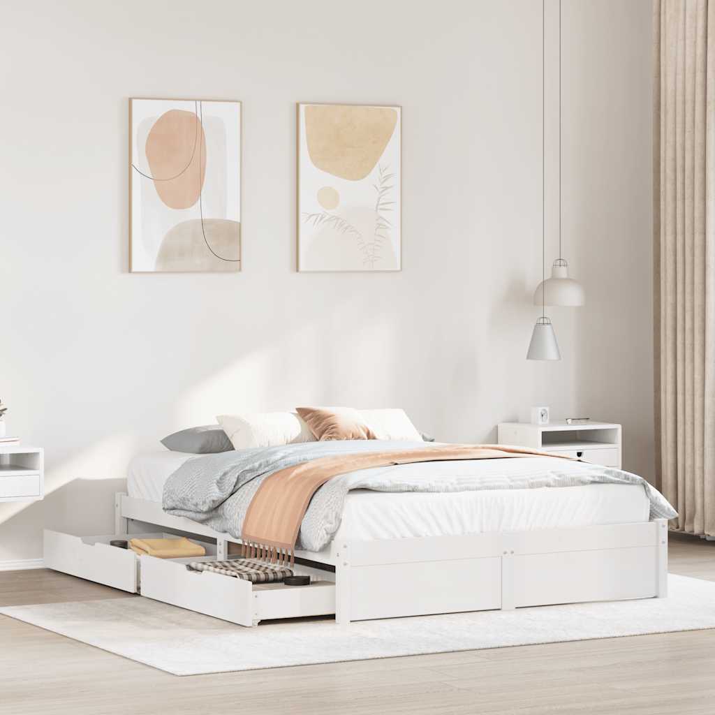 Cadre de lit sans matelas blanc 160x200 cm bois de pin massif - XIOS