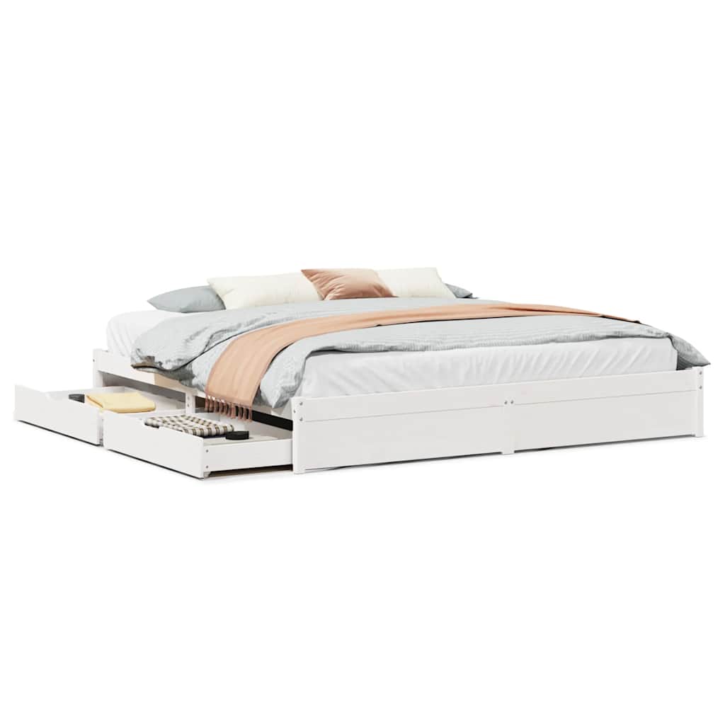 Cadre de lit sans matelas blanc 180x200 cm bois massif de pin - XIOS