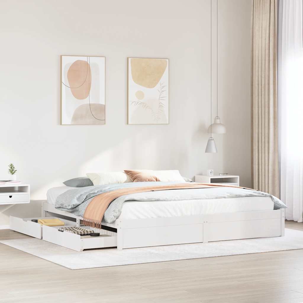 Cadre de lit sans matelas blanc 180x200 cm bois massif de pin - XIOS