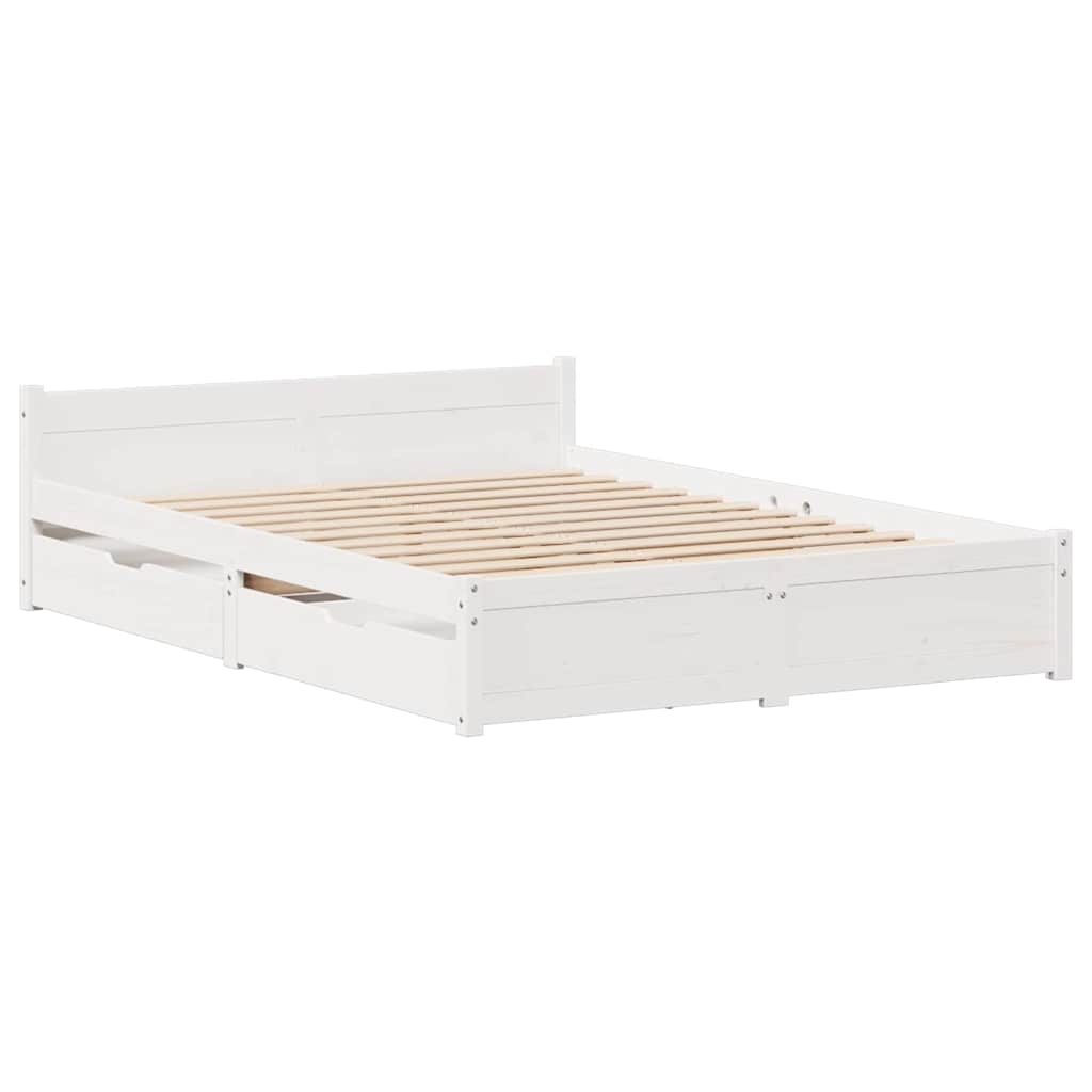 Cadre de lit sans matelas blanc 140x200 cm bois de pin massif - XIOS