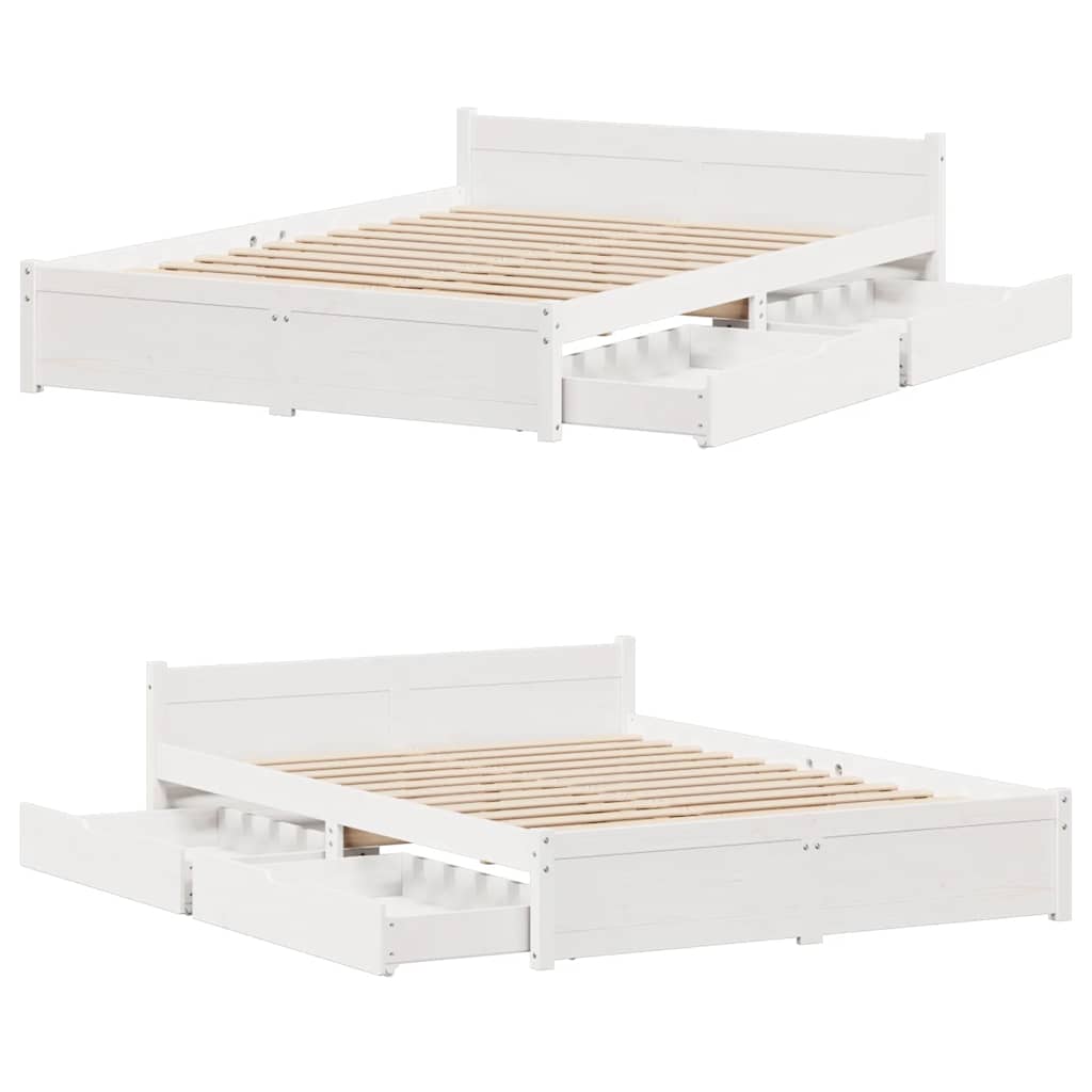 Cadre de lit sans matelas blanc 150x200 cm bois de pin massif - XIOS