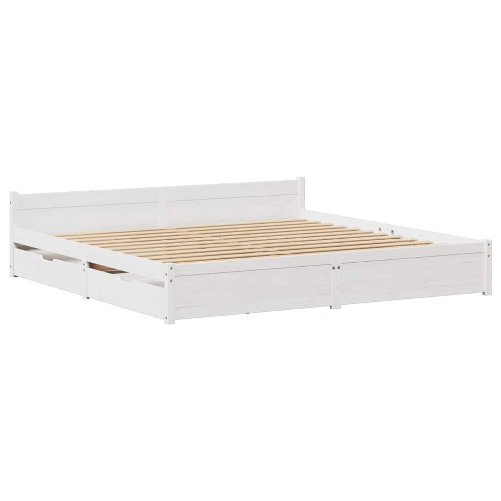 Cadre de lit sans matelas blanc 160x200 cm bois de pin massif - XIOS
