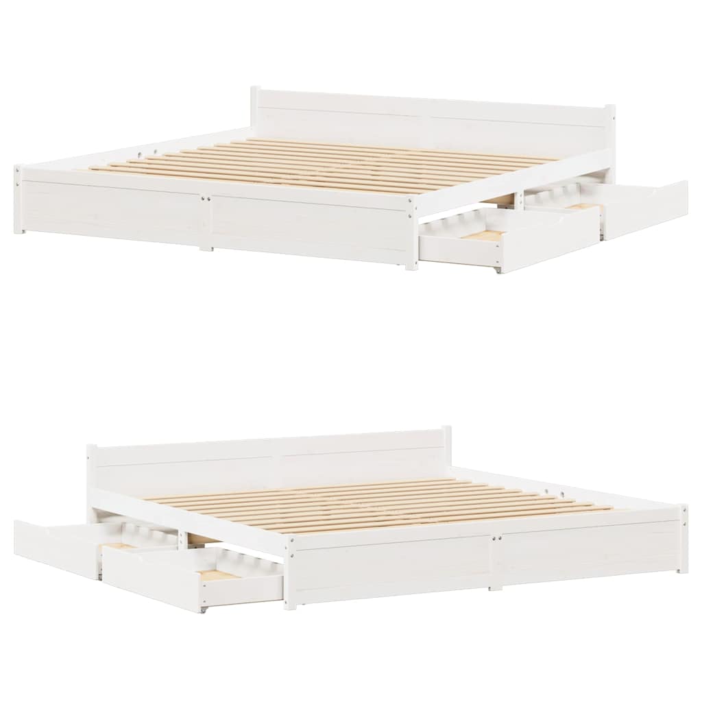 Cadre de lit sans matelas blanc 160x200 cm bois de pin massif - XIOS