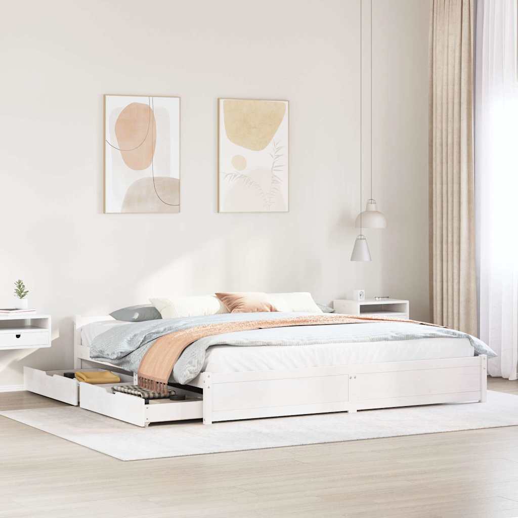 Cadre de lit sans matelas blanc 180x200 cm bois massif de pin - XIOS