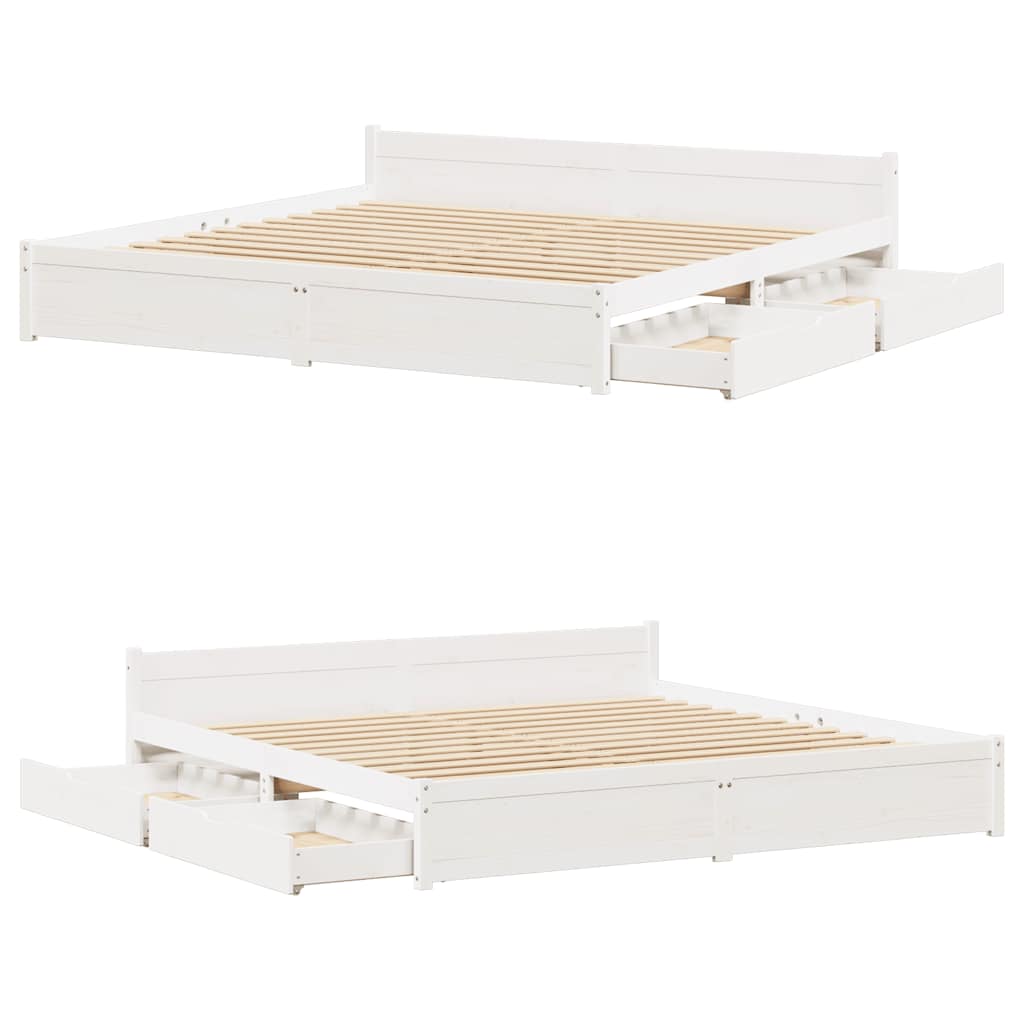 Cadre de lit sans matelas blanc 200x200 cm bois massif de pin - XIOS