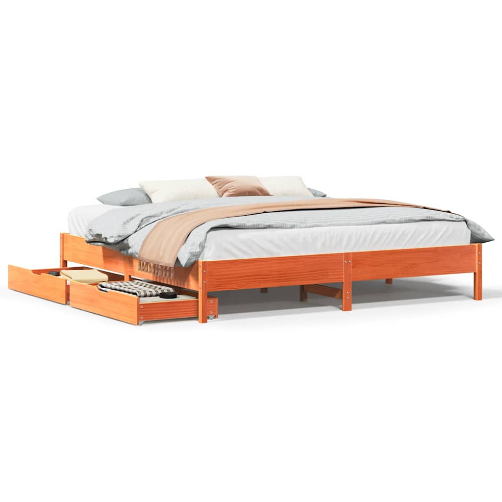 Cadre de lit sans matelas cire marron 200x200cm bois pin massif - XIOS