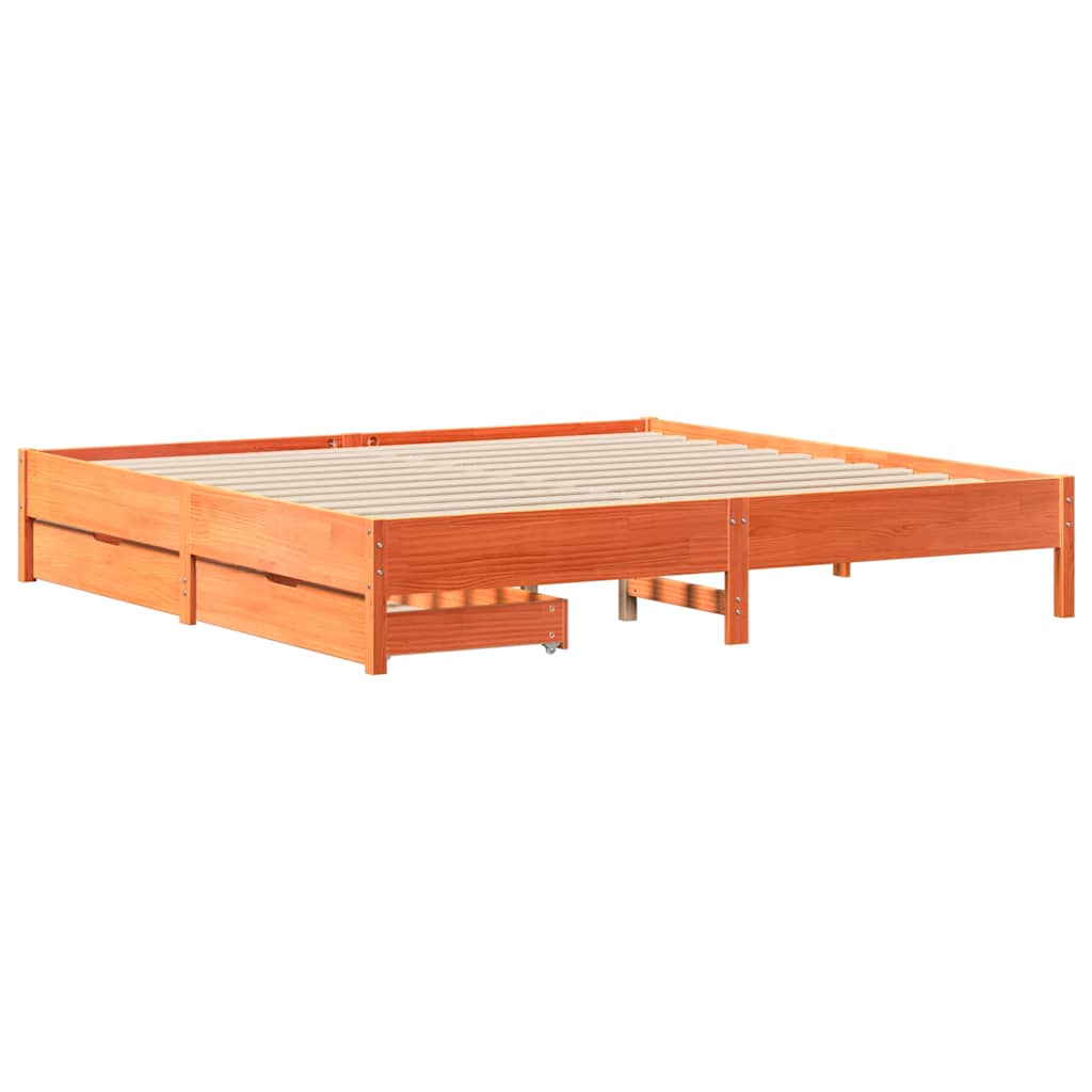 Cadre de lit sans matelas cire marron 200x200cm bois pin massif - XIOS