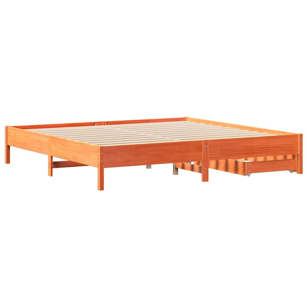 Cadre de lit sans matelas cire marron 200x200cm bois pin massif - XIOS