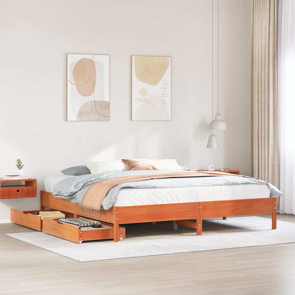 Cadre de lit sans matelas cire marron 200x200cm bois pin massif - XIOS