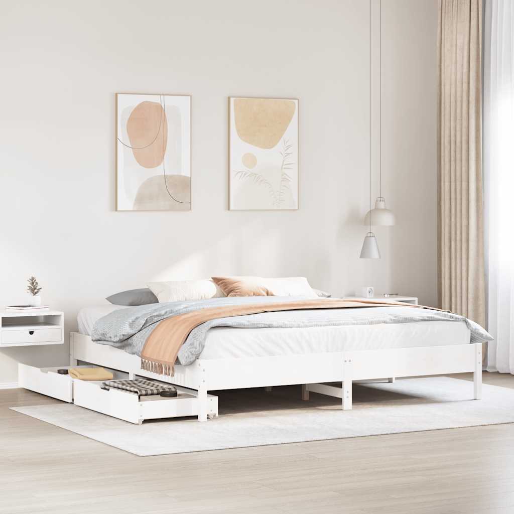 Cadre de lit sans matelas blanc 180x200 cm bois massif de pin - XIOS