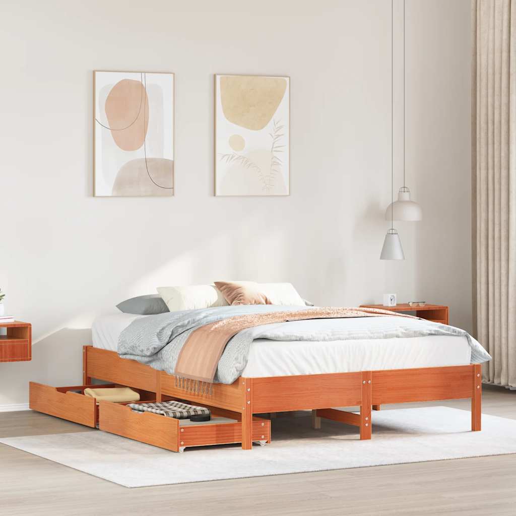 Cadre de lit sans matelas cire marron 150x200cm bois pin massif - XIOS