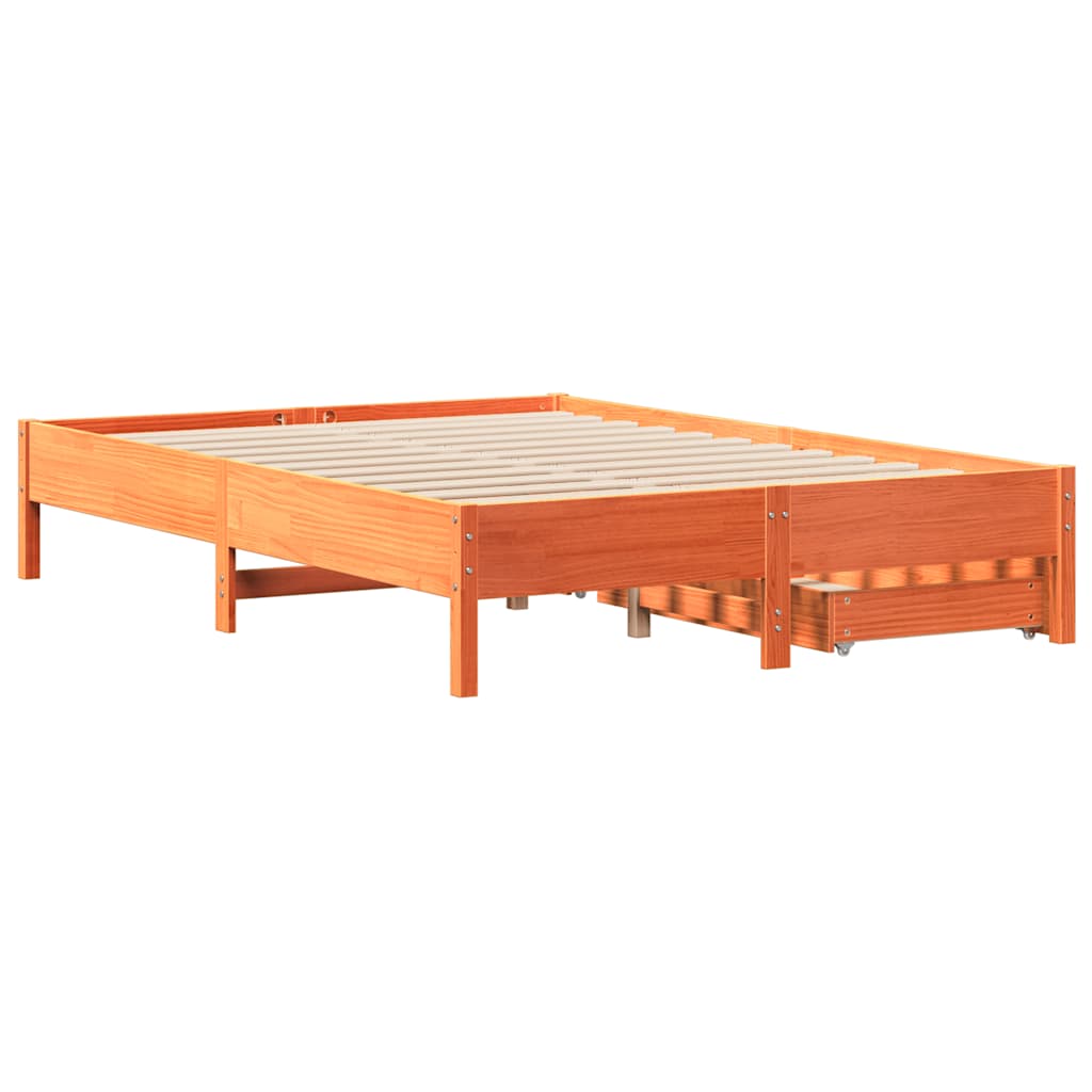 Cadre de lit sans matelas cire marron 140x200cm bois pin massif - XIOS