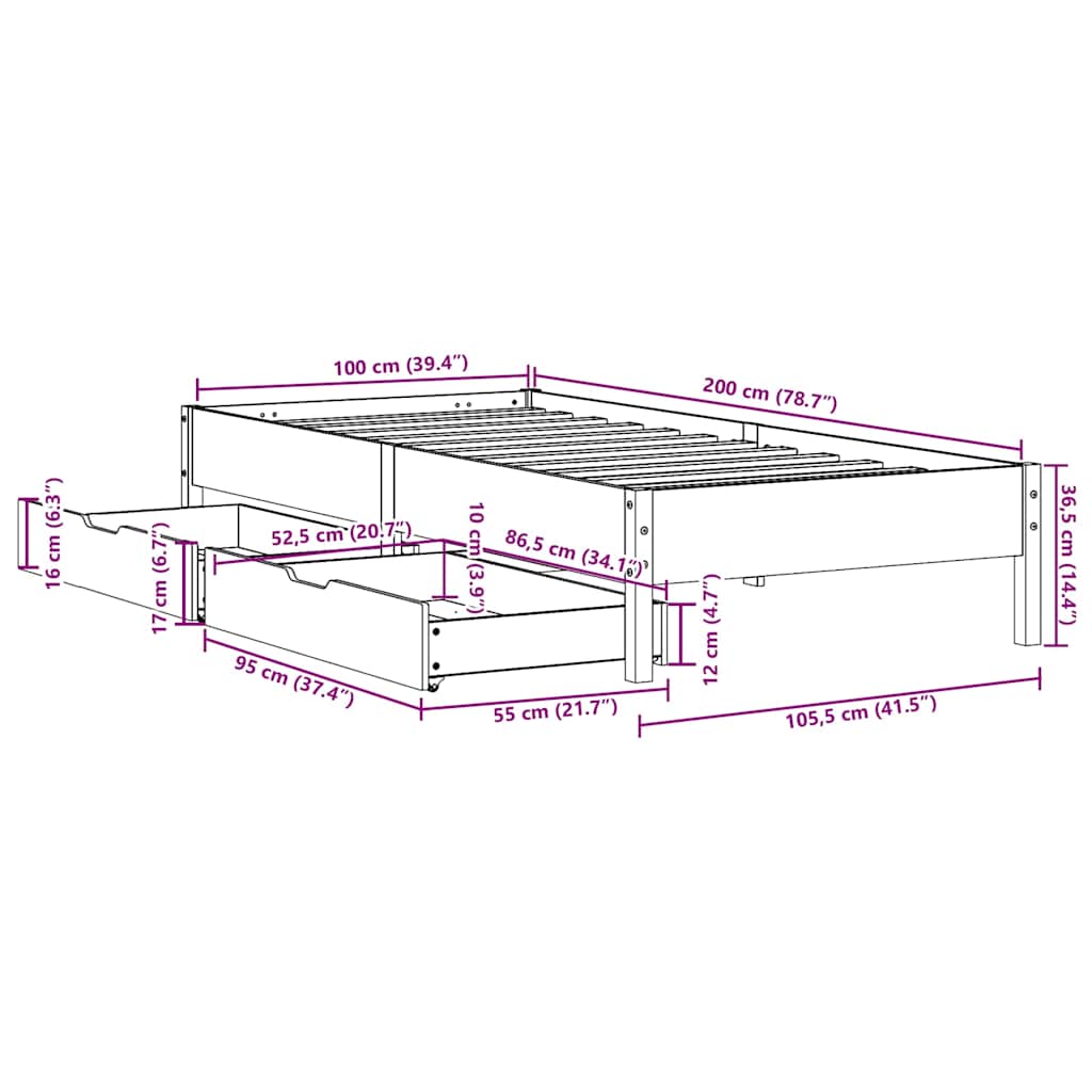 Cadre de lit sans matelas blanc 100x200 cm bois de pin massif - XIOS