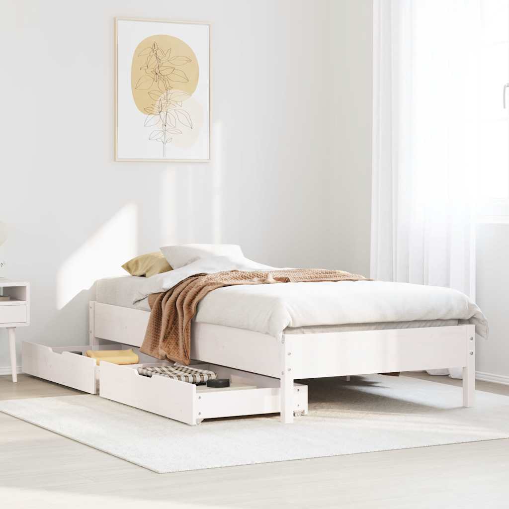 Cadre de lit sans matelas blanc 100x200 cm bois de pin massif - XIOS
