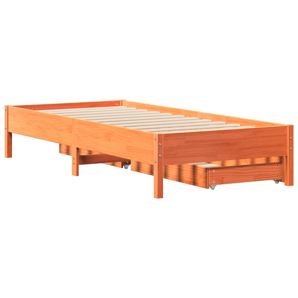 Cadre de lit sans matelas cire marron 100x200cm bois pin massif - XIOS