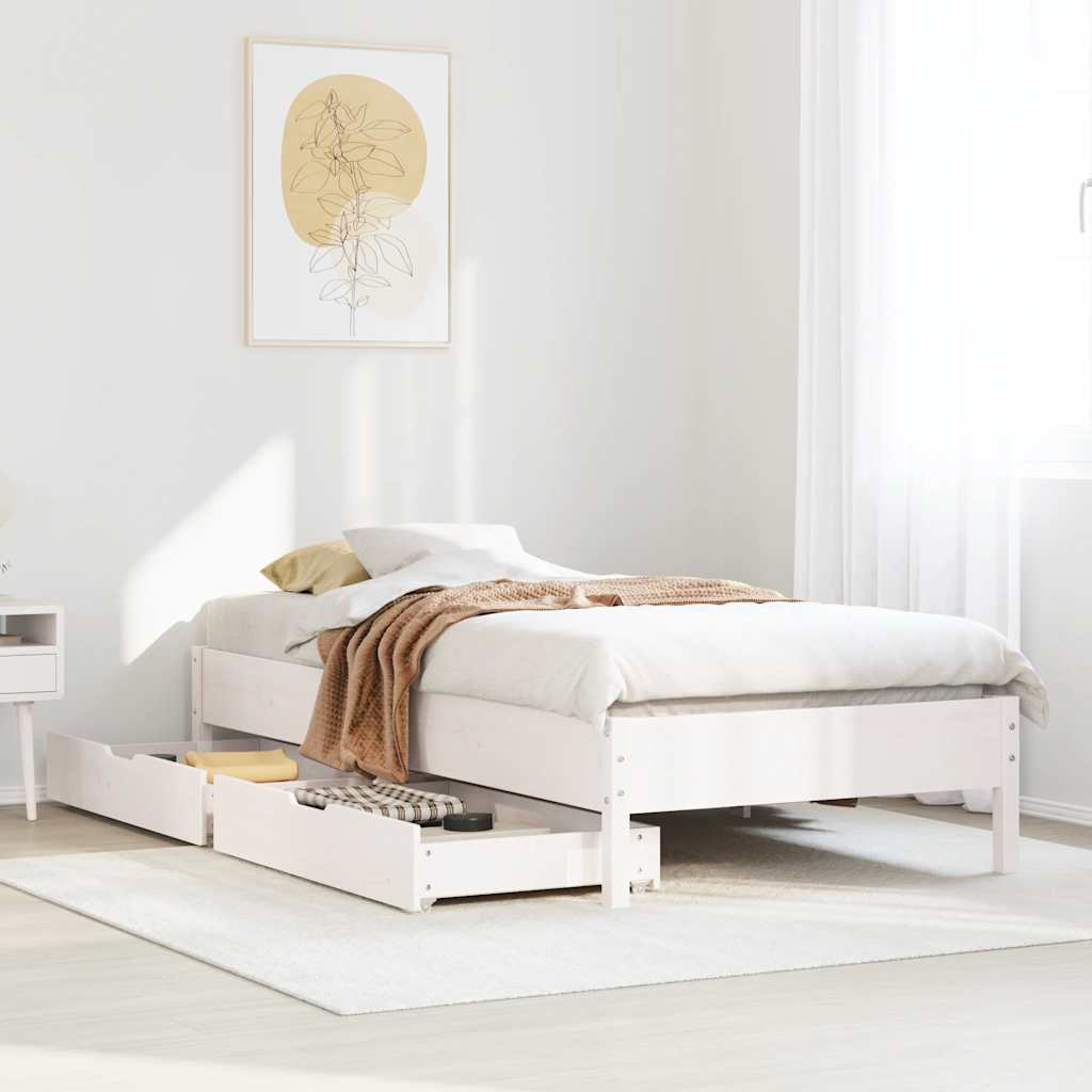 Cadre de lit sans matelas blanc 90x200 cm bois de pin massif - XIOS