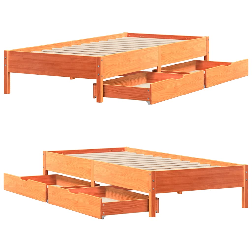 Cadre de lit sans matelas cire marron 90x200 cm bois pin massif - XIOS