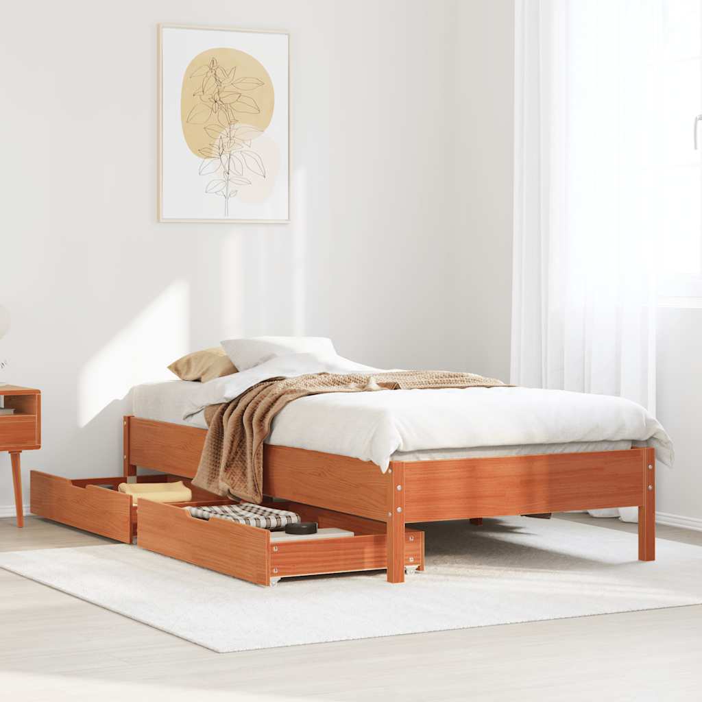 Cadre de lit sans matelas cire marron 90x200 cm bois pin massif - XIOS