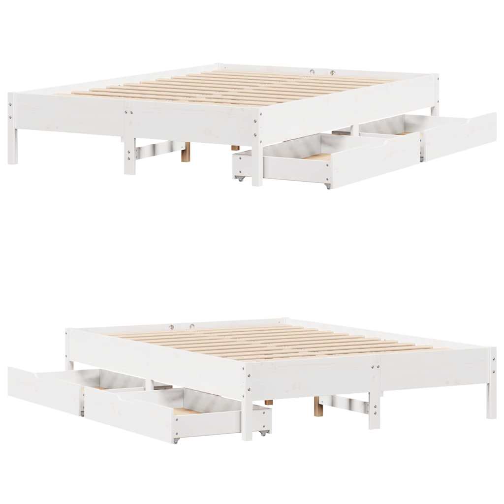 Cadre de lit sans matelas blanc 140x190 cm bois de pin massif - XIOS