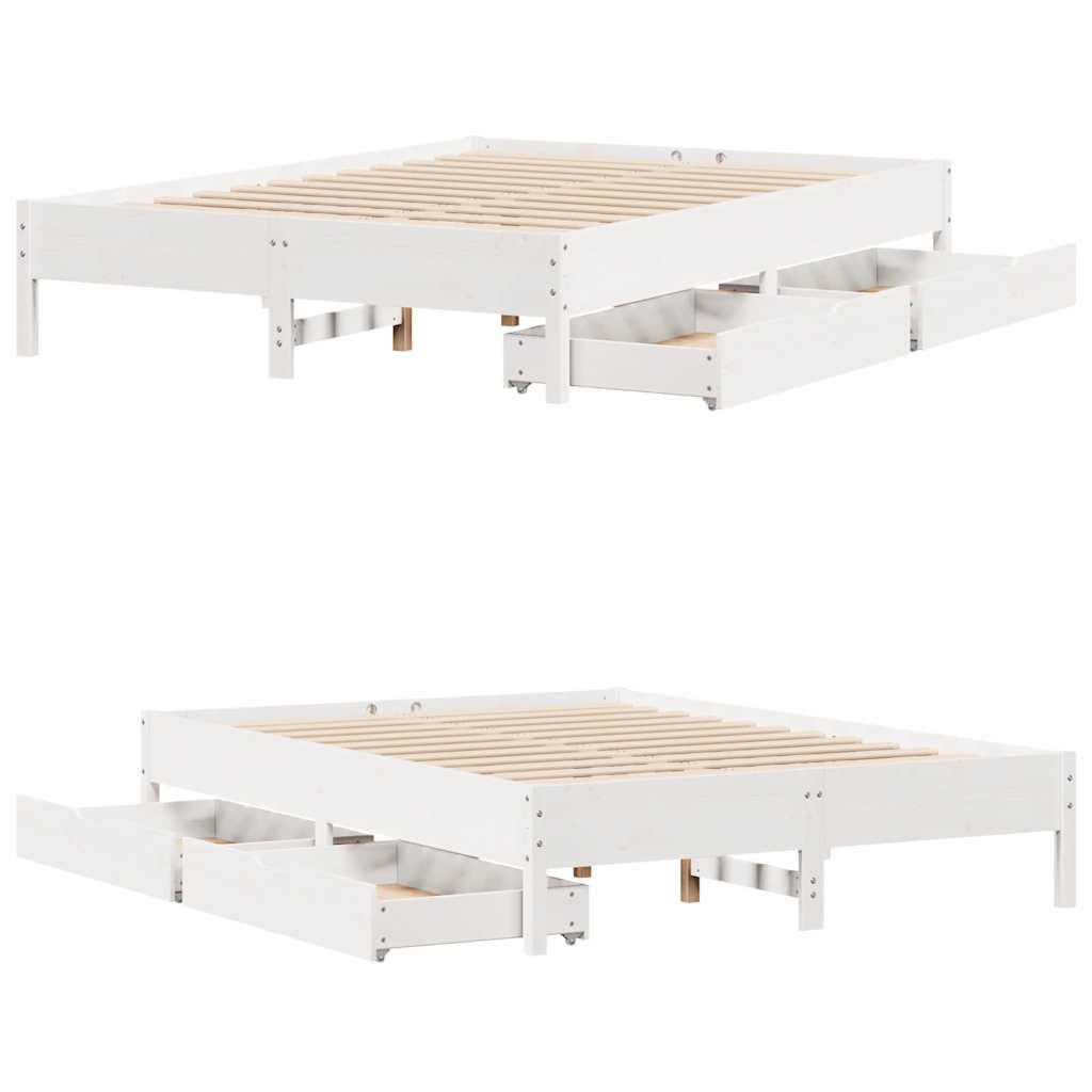 Cadre de lit sans matelas blanc 135x190 cm bois de pin massif - XIOS