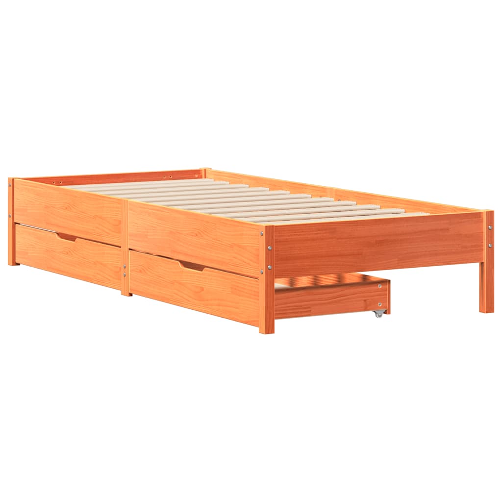 Cadre de lit sans matelas cire marron 90x190 cm bois pin massif - XIOS
