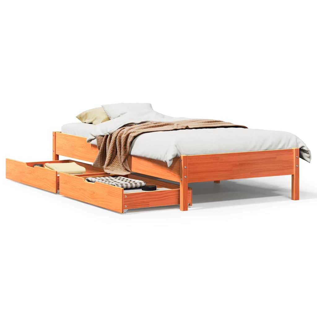 Cadre de lit sans matelas cire marron 75x190 cm bois pin massif - XIOS