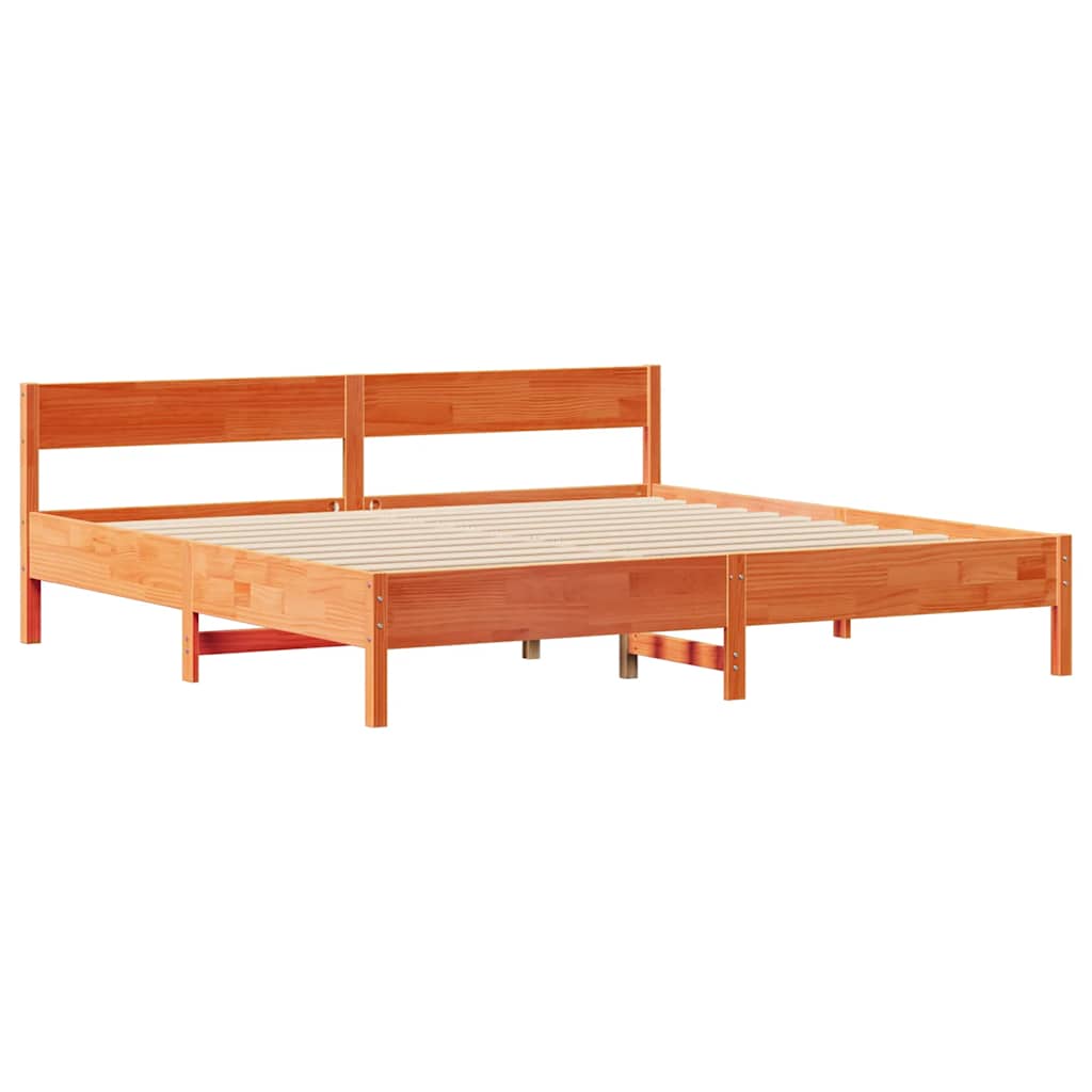 Cadre de lit sans matelas cire marron 200x200cm bois pin massif - XIOS