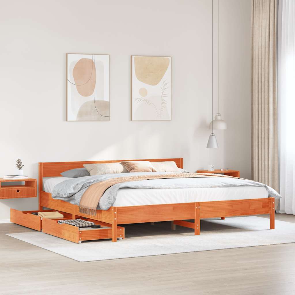 Cadre de lit sans matelas cire marron 200x200cm bois pin massif - XIOS
