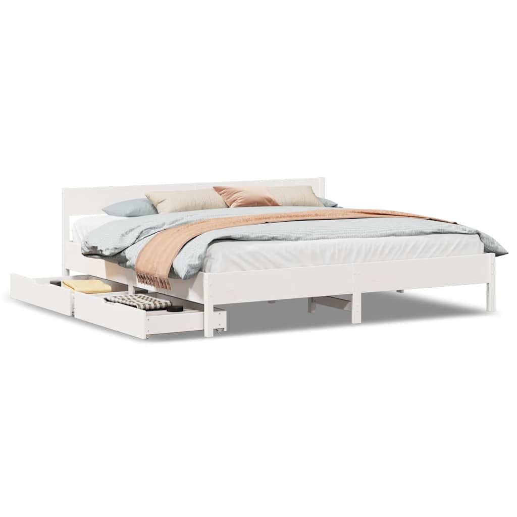 Cadre de lit sans matelas blanc 180x200 cm bois massif de pin - XIOS