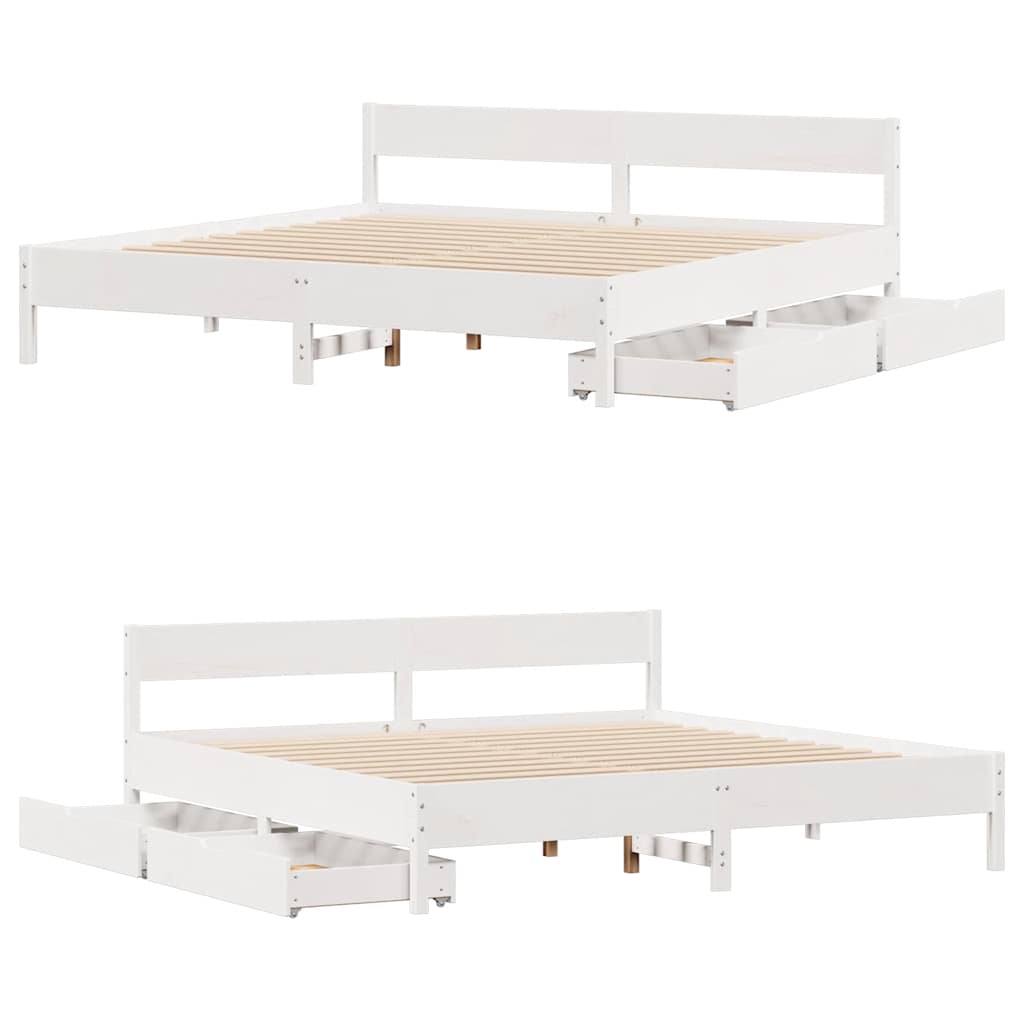 Cadre de lit sans matelas blanc 180x200 cm bois massif de pin - XIOS