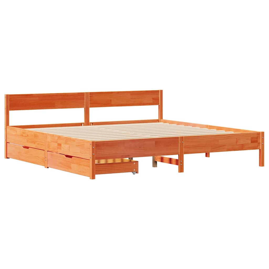 Cadre de lit sans matelas cire marron 180x200cm bois pin massif - XIOS